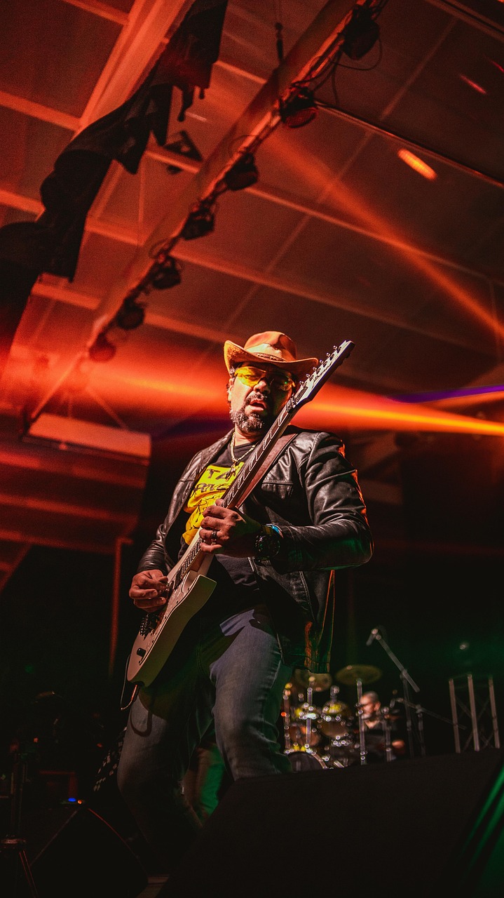 guitar, music, musician, concert, night, festival, rock