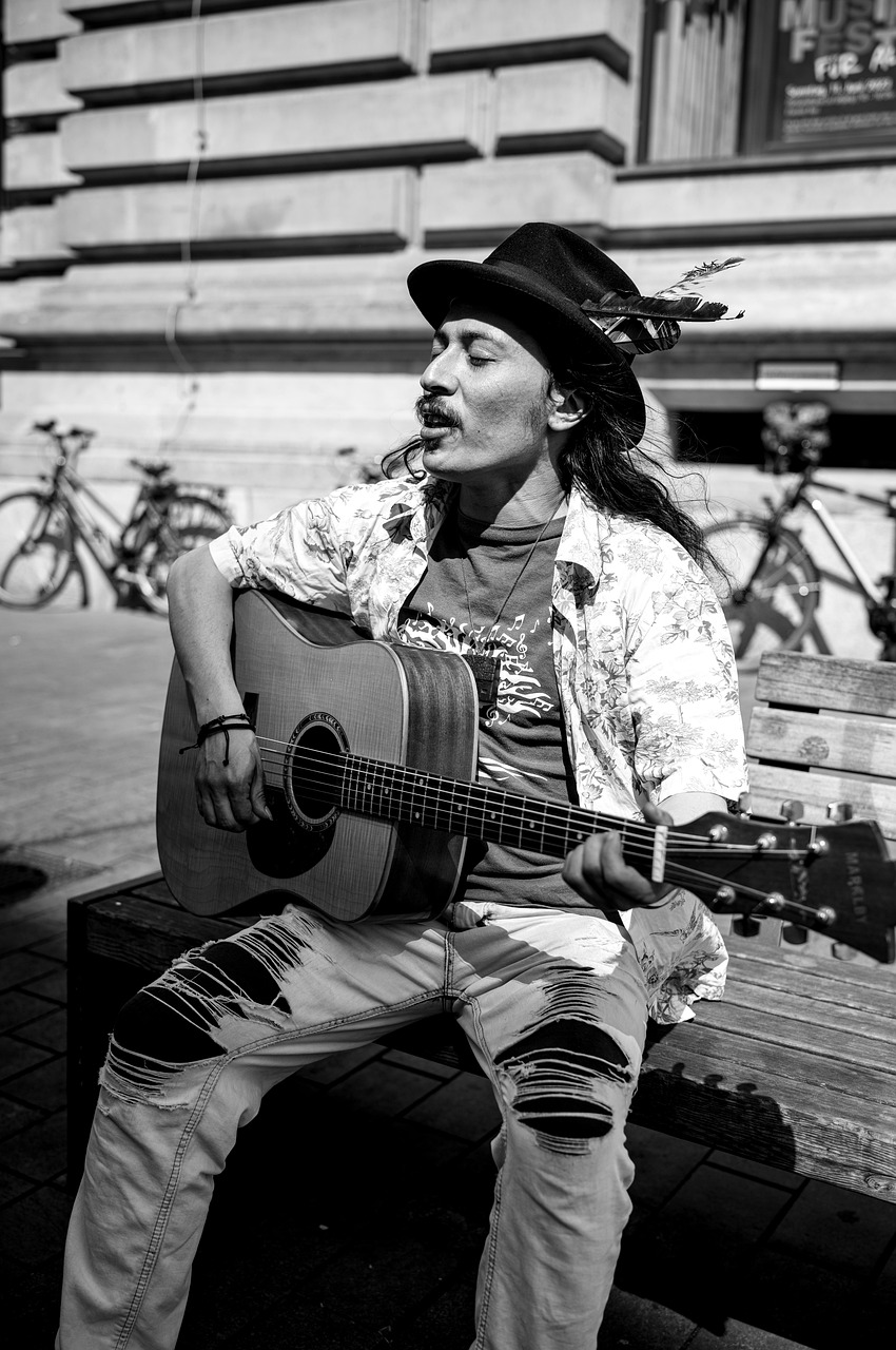 musician, guitar, street musicians, street music, leipzig, germany